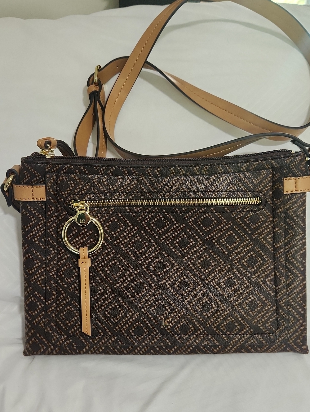 Liz Claiborne Brown Crossbody with Tan Trim and Gold Hardware
